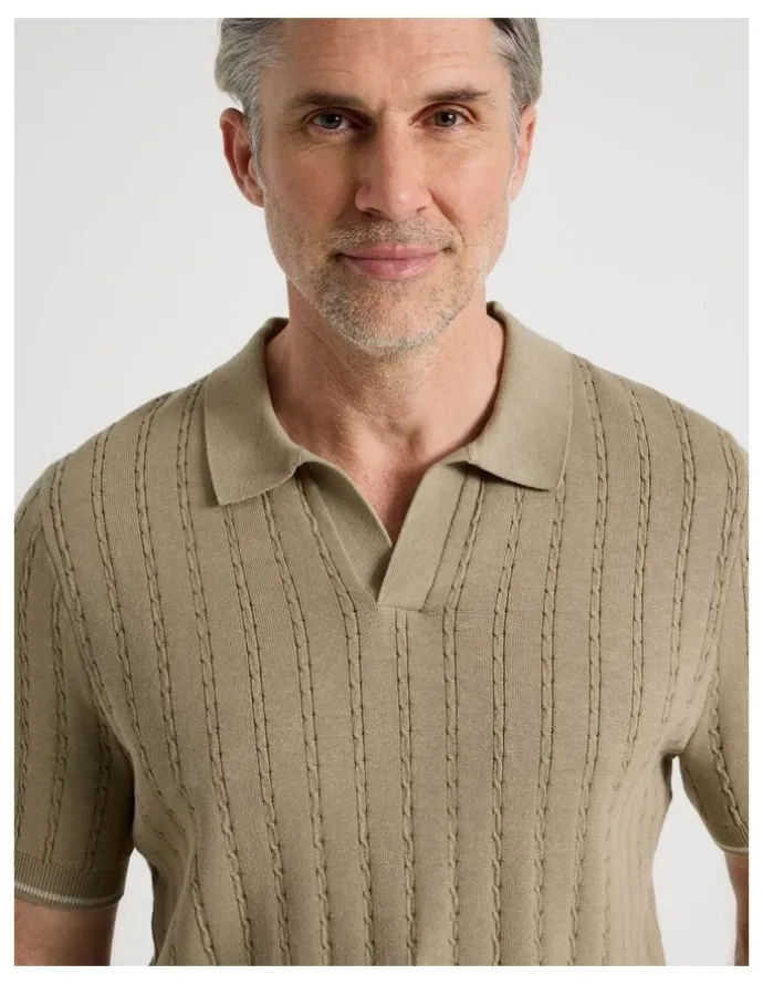 Regatta Open Collar Cable Knit Polo in Taupe