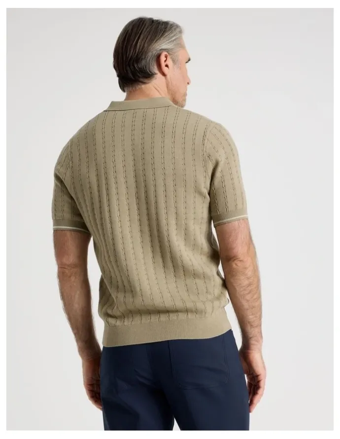 Regatta Open Collar Cable Knit Polo in Taupe