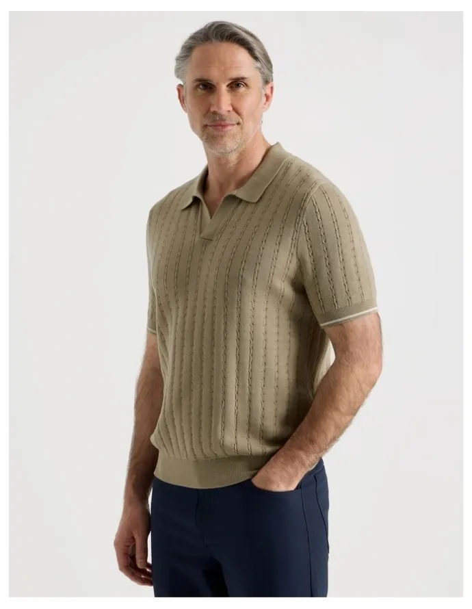 Regatta Open Collar Cable Knit Polo in Taupe
