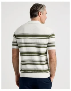 Regatta Open Collar Stripe Knit Polo in Sage