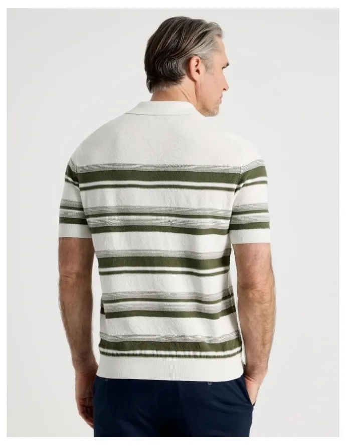 Regatta Open Collar Stripe Knit Polo in Sage