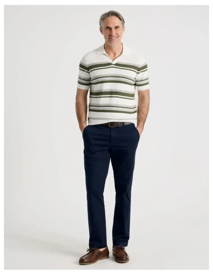 Regatta Open Collar Stripe Knit Polo in Sage