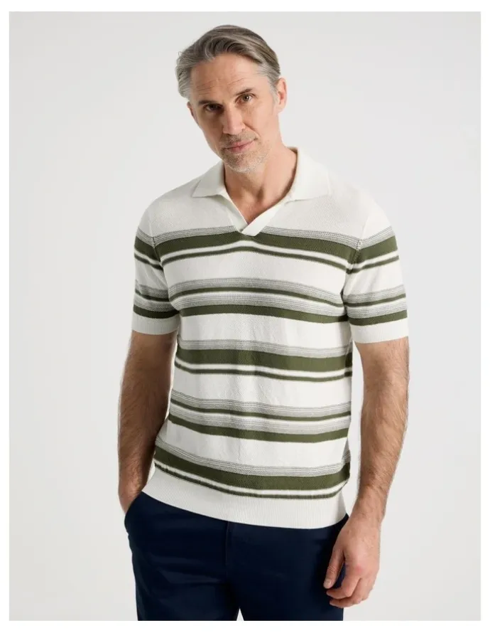 Regatta Open Collar Stripe Knit Polo in Sage