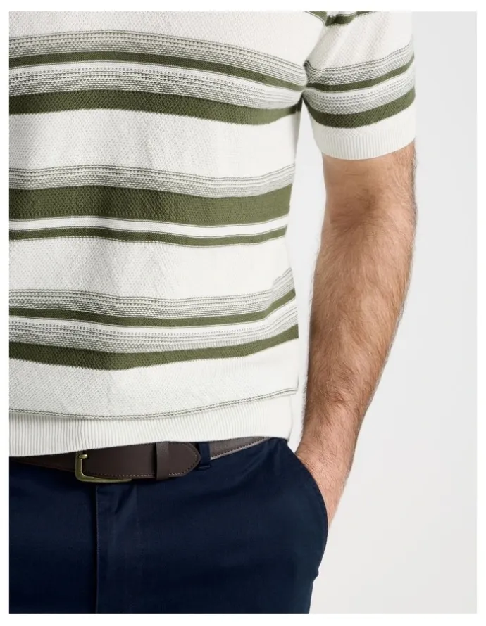 Regatta Open Collar Stripe Knit Polo in Sage