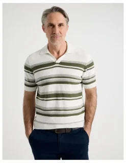 Regatta Open Collar Stripe Knit Polo in Sage