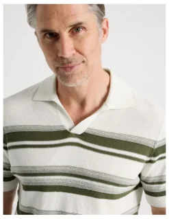 Regatta Open Collar Stripe Knit Polo in Sage