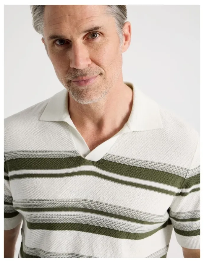 Regatta Open Collar Stripe Knit Polo in Sage