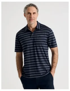 Regatta Tech Fine Stripe Polo in Navy