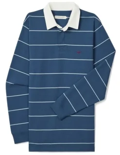 R.M.Williams Albany Stripe Rugby Sweat Top in Vintage Blue
