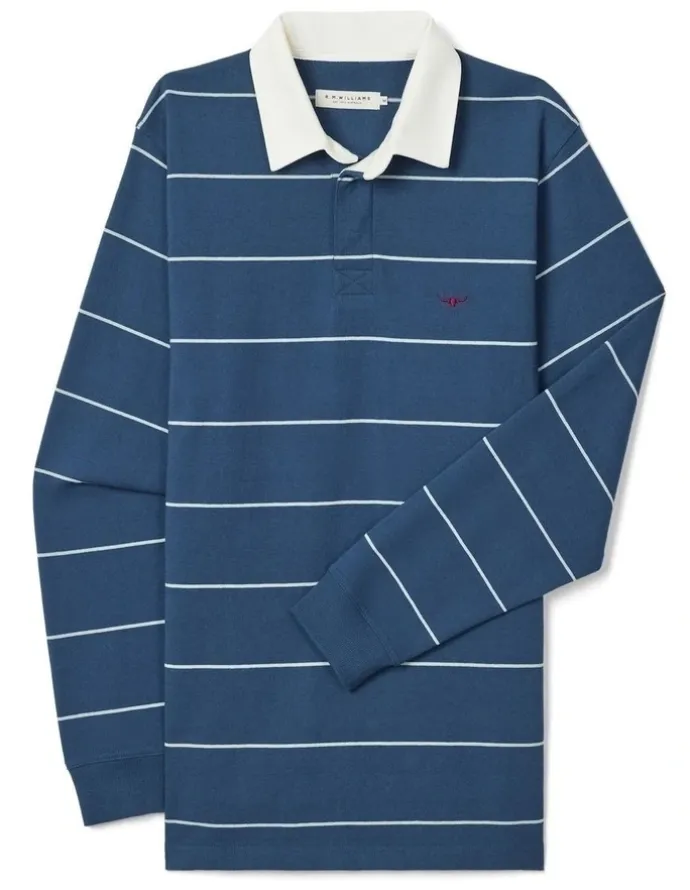 R.M.Williams Albany Stripe Rugby Sweat Top in Vintage Blue