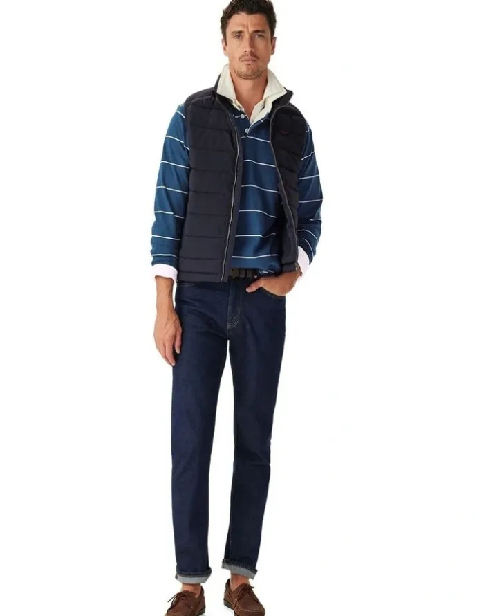 R.M.Williams Albany Stripe Rugby Sweat Top in Vintage Blue