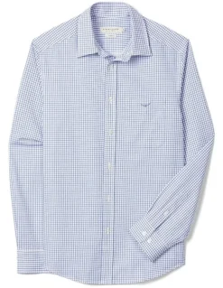 R.M.Williams Brunswick Twill Check Long Sleeve Shirt in White Blue