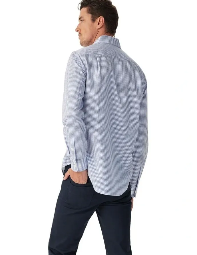 R.M.Williams Brunswick Twill Check Long Sleeve Shirt in White Blue