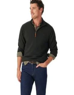 R.M.Williams Ernest Merino 1/4 Zip Knit in Forest Green