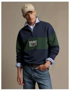 R.M.Williams Heritage Panel Quarter Zip Worker Blue