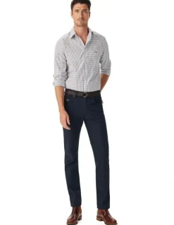 R.M.Williams Newland Poplin Check Shirt in Navy/Burgundy/White