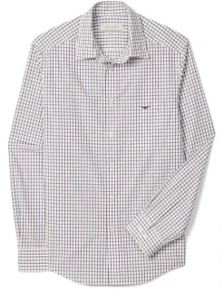 R.M.Williams Newland Poplin Check Shirt in Navy/Burgundy/White