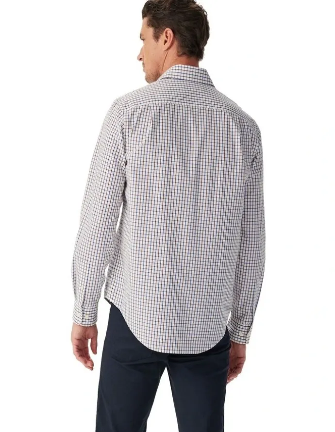 R.M.Williams Newland Poplin Check Shirt in Navy/Burgundy/White
