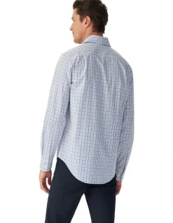 R.M.Williams Newland Poplin Check Long Sleeve Shirt in Navy