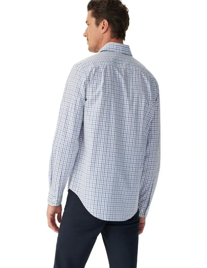 R.M.Williams Newland Poplin Check Long Sleeve Shirt in Navy