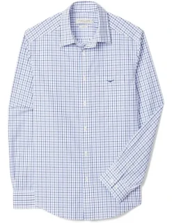 R.M.Williams Newland Poplin Check Long Sleeve Shirt in Navy