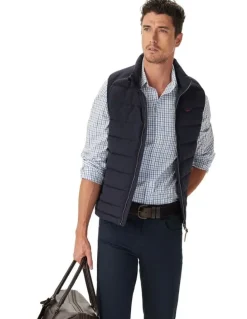 R.M.Williams Newland Poplin Check Long Sleeve Shirt in Navy