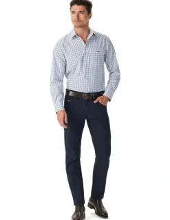 R.M.Williams Newland Poplin Check Long Sleeve Shirt in Navy