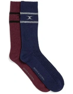 Rodd & Gunn Line Out Sock Two Pack in Navy/Burgundy
