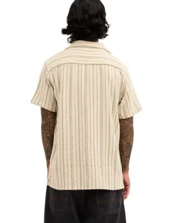 RVCA Vacancy Stripe Short Sleeve Shirt In Tan