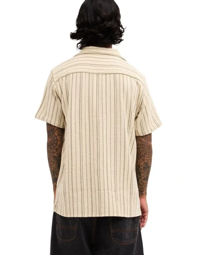 RVCA Vacancy Stripe Short Sleeve Shirt In Tan