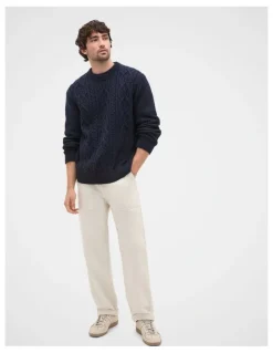 Seed Heritage Cable Crew jumper in Midnight Blue