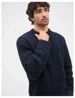 Seed Heritage Cable Crew jumper in Midnight Blue