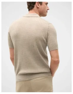Seed Heritage Short Sleeve Merino Knit Polo Shirt in Dark Stone