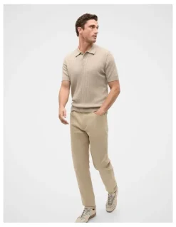 Seed Heritage Short Sleeve Merino Knit Polo Shirt in Dark Stone