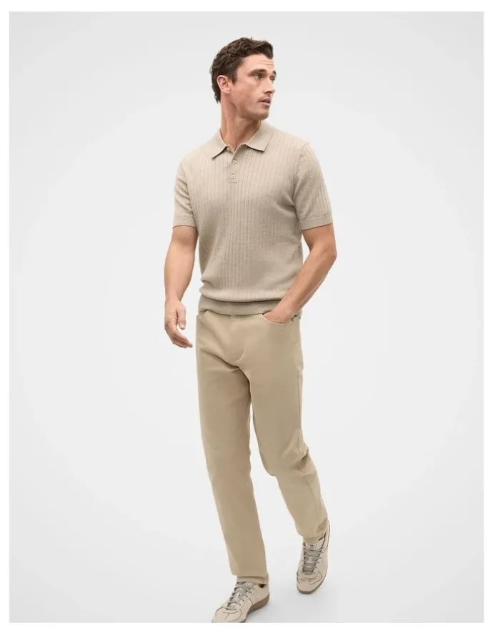 Seed Heritage Short Sleeve Merino Knit Polo Shirt in Dark Stone