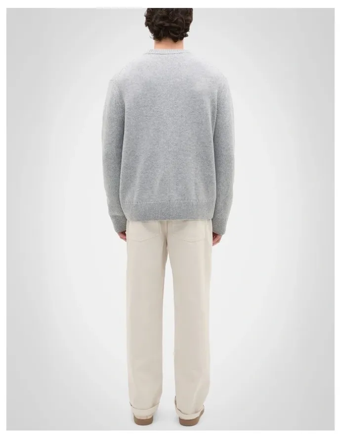 Seed Heritage Wool Crew Sweater in Mid Grey Marle