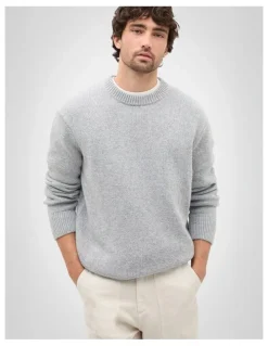 Seed Heritage Wool Crew Sweater in Mid Grey Marle