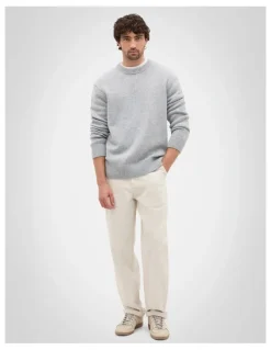 Seed Heritage Wool Crew Sweater in Mid Grey Marle