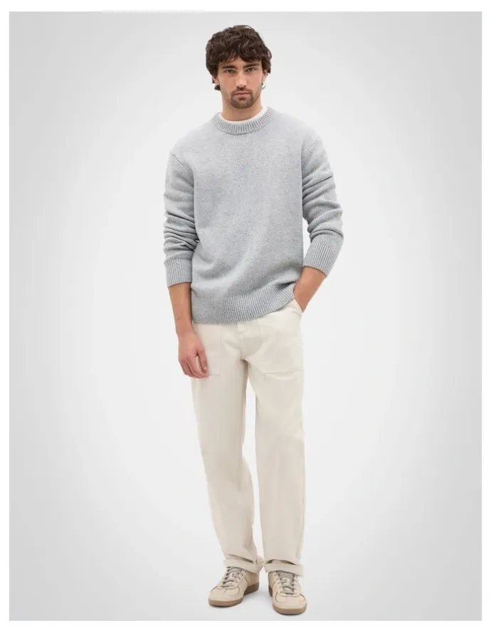 Seed Heritage Wool Crew Sweater in Mid Grey Marle