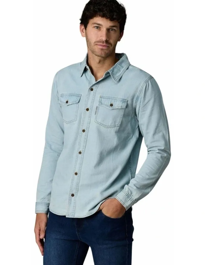 Society of Wolves Long Sleeve Denim Shirt Light Wash