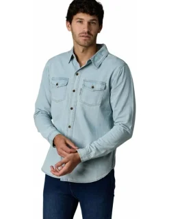 Society of Wolves Long Sleeve Denim Shirt Light Wash