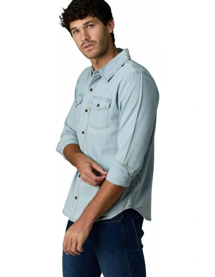 Society of Wolves Long Sleeve Denim Shirt Light Wash