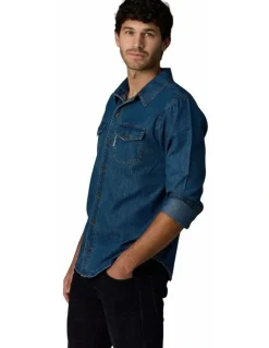 Society of Wolves Long Sleeve Denim Shirt Dark Wash