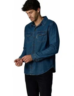 Society of Wolves Long Sleeve Denim Shirt Dark Wash