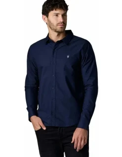 Society of Wolves Long Sleeve Oxford Shirt in Navy