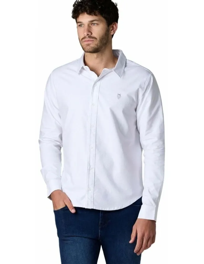 Society of Wolves Long Sleeve Oxford Shirt White