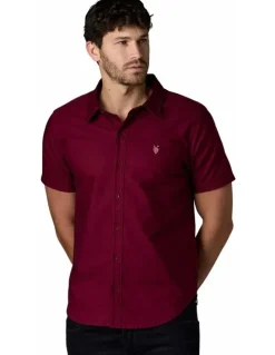 Society of Wolves Short Sleeve Oxford Shirt Bordeaux