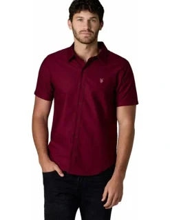 Society of Wolves Short Sleeve Oxford Shirt Bordeaux