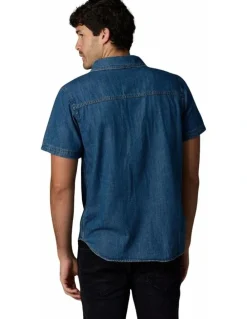 Society of Wolves Short Sleeve Denim Shirt Dark Wash