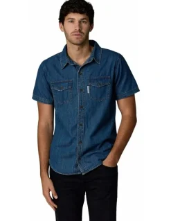 Society of Wolves Short Sleeve Denim Shirt Dark Wash